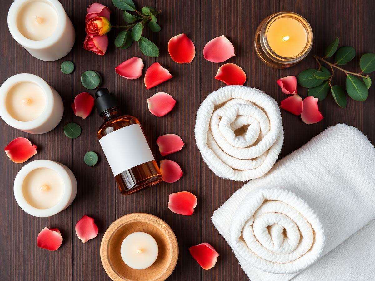 Spa oils, candles and rolled towels prepared for an Istanbul massage